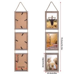 5×7 Collage Hanging Triple Picture Frames Set, Rustic 6 Opening Vertical Fram…