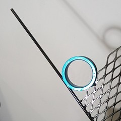 Mark R English Abstract Metal Sculpture Black Base w/ Blue Rings (Blue Orbit )