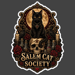 Black Cat Sticker Vinyl Decal Salem Cat Society Gothic Witchy Halloween