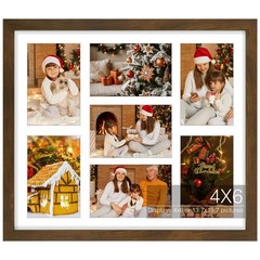 , 4×6 Multi Picture Frame, Brown Solid wood with Tempered Glass, Multiple 7-4…
