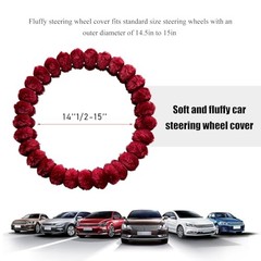 Fluffy Car Steering Wheel Cover, 14.5-15 Inches Anti-Slip Plush Fuzzy Red