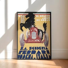 Vintage Ferrari Racing Poster Modena Italy Scuderia Prancing Horse Wall Art Prin