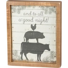 NEW~Wood Inset Slat Sign~Christmas~And To All A Good Night!~Stacked Farm Animals