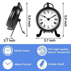 BESTIME AM-07 Black Metal Desk Clock.Small and Exquisite,Easy Read Whi