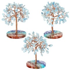 mookaitedecor Natural Aquamarine Crystal Money Tree with 7 Chakra Stones Resi…