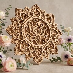 American- Mandala Wall Decor 12 Inch Multilayer Wooden Lotus Mandala Wall ART