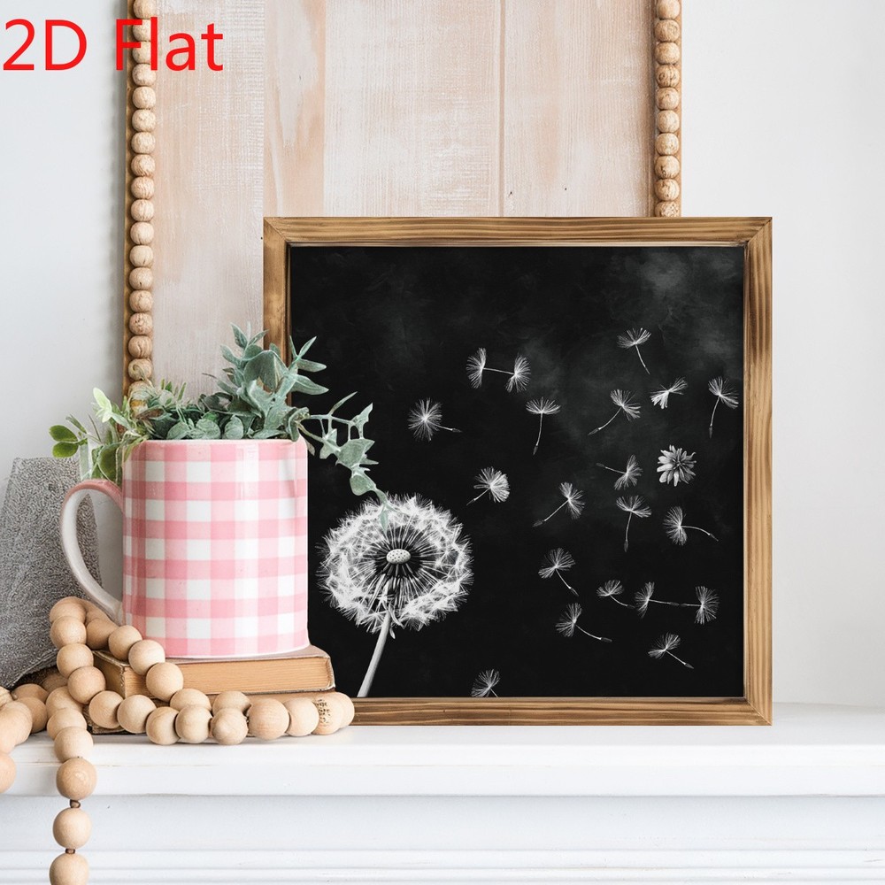 Minimal Dark Background Dandelion Line Art Wooden Wall Art Sign