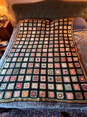 Vintage Afghan Throw Crochet Granny Squares Handmade Multi Colors 65” by 85”