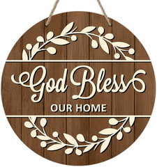 Christian God Bless Our Home Front Door Sign, Religious Faith Farmhouse Wood Doo