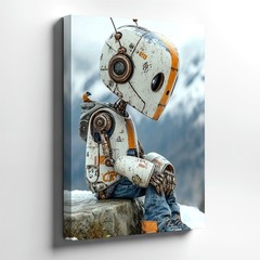 Wall Art Sad Robot Poster Sci Fi Android Sitting Alone Snowy Landscape Print