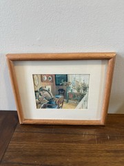 Vintage Framed Wall Art Print of “Letter-Writing» (1912) by Artist Carl Larsson