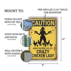 Crazy Chicken Lady Sign 8×12 Funny Farm Warning Metal Wall Decor