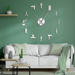 DIY Barber Giant Wall Clock with Mirror Effect Barber Toolkits Decorative Fra…