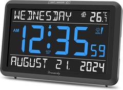 Digital Clock Large Display Date Day Temperature Alarm USB Power Dimmable