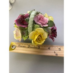 Vintage Porcelain Rose Basket Figurine Floral Arrangement Green Basket