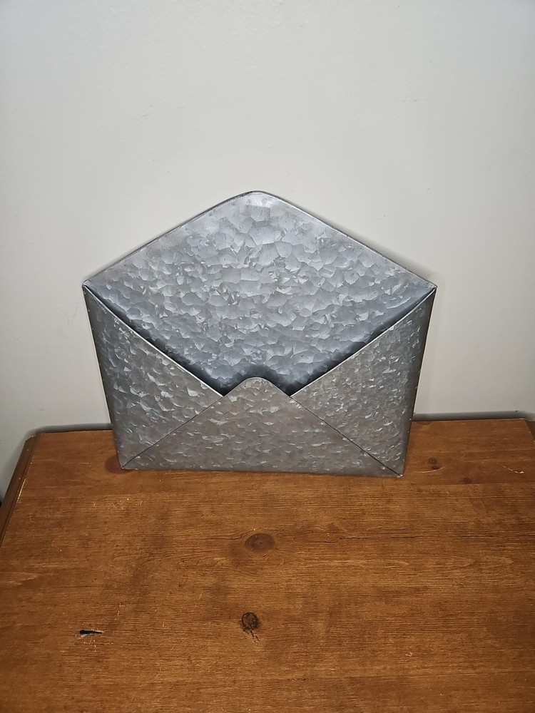 Rustic Galvanized Metal Envelope Mail Holder Wall Organizer Farmhouse Decor