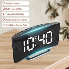 Electronic White Alarm Clock Noiseless Design Digital LED Large Display Mirror