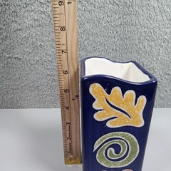 FTD Cobalt Blue Ceramic Bud Vase Whimsical Leaf Spiral Flower Wavy Rim Thailand