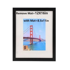 12×16 Picture Frame Black, Display Pictures 8.5×11 with Mat or 12×16 Without M