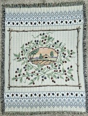 Vintage Raspberry Jam Barn Tapestry Cotton Throw Blanket Fringe 51″ x 68 USA