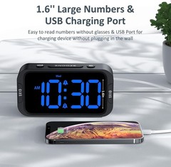 Digital Alarm Clock with Dual Alarms USB Charger Dimmer Snooze 12 24H