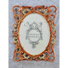 Olivia Riegel Orange Enamel Gold Swarovski Crystal Ornate Oval Picture Frame 9in