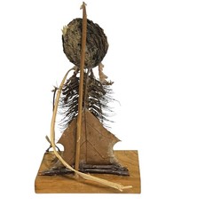 VTG Handmade Folk Art Twig Sculptures Set Wood Base Rustic Nature Figures 3pc