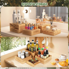 8-Pack Pine Wood Buffet Risers, Multi-Size Nesting Cube Food Display Stands for