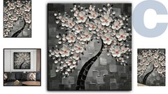 Unique Hand-Painted 3D Textured Wall Art – Framed 24×24 Floral Elegance