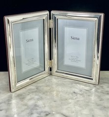 Siena Silverplated Beaded Border Double Picture Frame 5”x 7” Photos