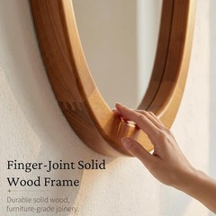 30″x20″ Solid Wood Asymmetrical Mirror, Japandi Boho Organic Shape, Warm Walnut