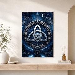 Celtic Wolf Triquetra Canvas Wall Art Norse Moon Symbol Print Pagan Gothic Decor