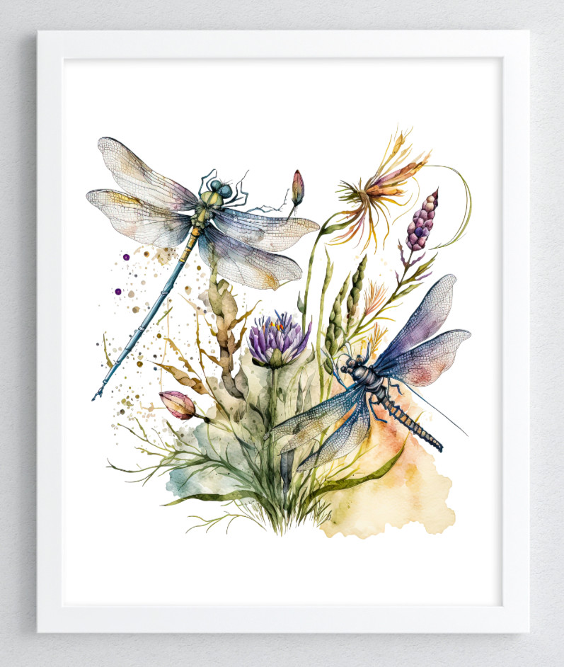 Dragonfly Art Print, Colorful Dragonfly Wall Art Decor Print, Nature Print #75