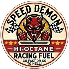 Speed Demon Hi Octane Racing Fuel 12″ Round Metal Sign Garage Auto Shop Man Cave
