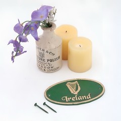Gaelic Harp Ireland Wall Plaque Green Cast Iron Irish Sign