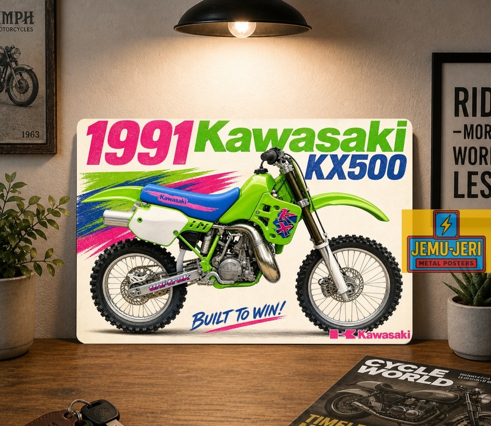 1991 Kawasaki KX500 Motorcycle Metal Poster 30x20cm Sign