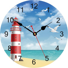 12 Inch Nautical Lighthouse Wall Clock, Beach Themed Coastal Bathroom Decor, Dec