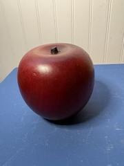 Red Apple Figurine Smooth Solid Wood 2.75”Fake Fruit with wood stem