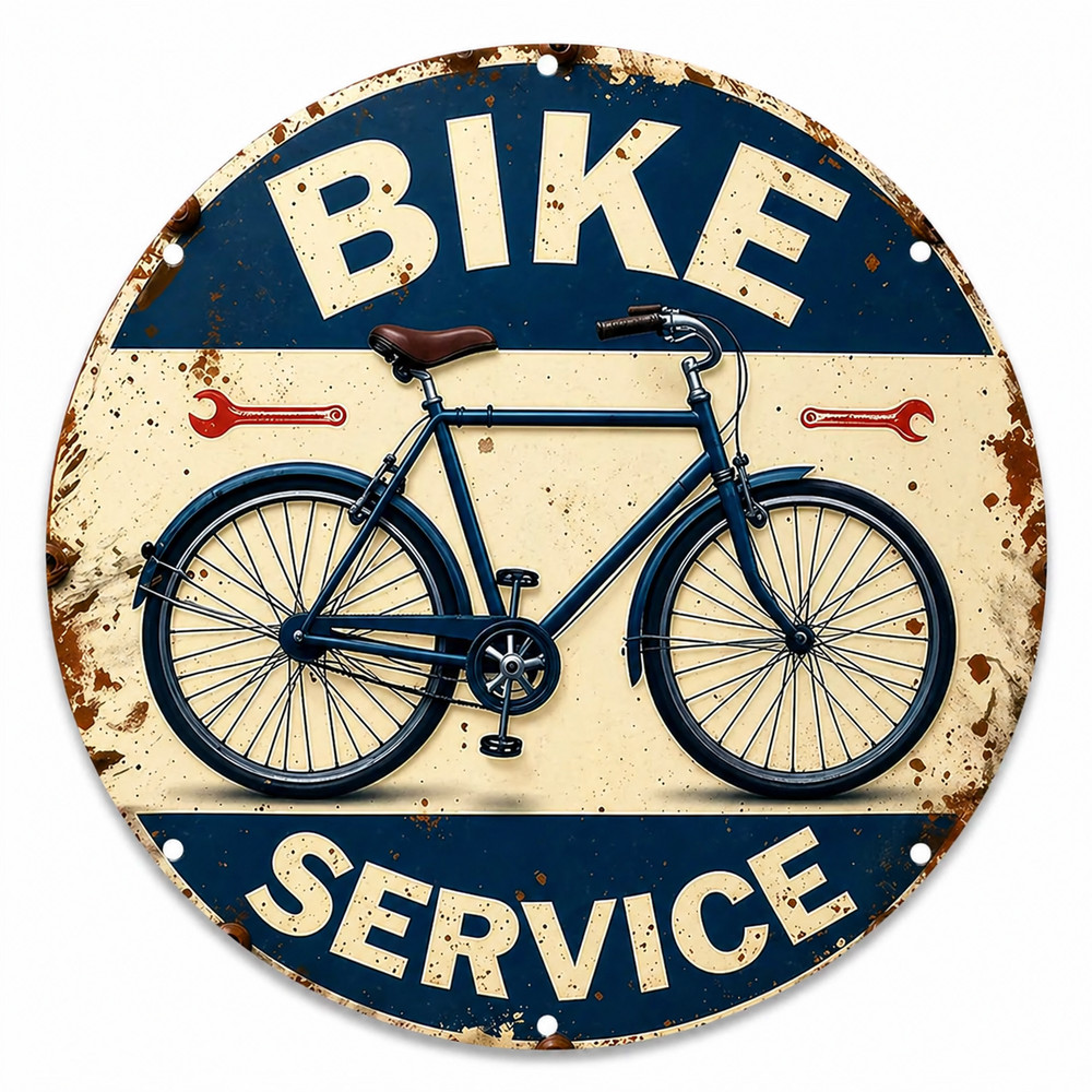 Vintage Bicycle Service Metal Tin Sign Retro Bike Garage Wall Decor Bar 20cm