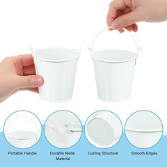 8 Pcs 3″ x 3″ Small Metal Buckets Mini Galvanized Buckets White
