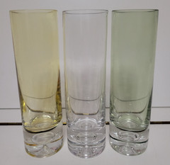 3 KROSNO CYLINDER VASES THICK BOTTOMS WITH BUBBLE YELLOW CLEAR GREEN 8 INCHES
