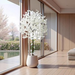 Artificial Cherry Blossom Tree, 6FT Height with 100 LED Lights, Faux Silk Pla…