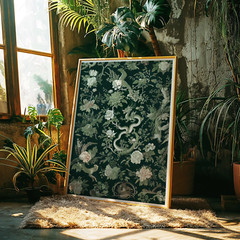Green Botanical Dragon Chinoiserie Art Print, Framed Chinoiserie Decor Asian Art