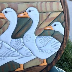 Vtg 3D Geese In A Row Custom Made Wood Wall Art- Cottage Farm House Decor