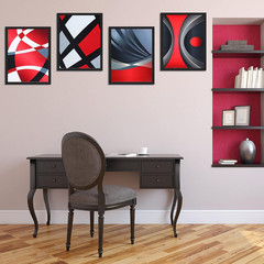4 Pcs No Framed Modern Multi Colors Abstract Wall Art Red Silver and Black Minim