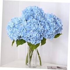 21in Hydrangea Artificial Flowers, Latex Real Touch Hydrangeas 3Pcs Blue