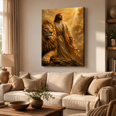Jesus Lion Canvas Wall Art Christian Religious Print Lion of Judah Faith Home