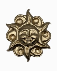 Celestial Sun Face Wall Decor Shiny Gold Tone Plaster Garden