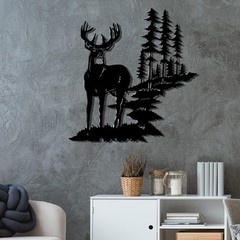 Metal Forest Wall Art Deer Decor Rustic Hunting Sign 11.8″ X 7.9″ Art Black