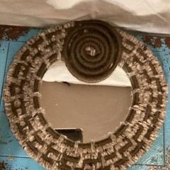Vintage Macrame Mirror 11” Round Brown & Beige